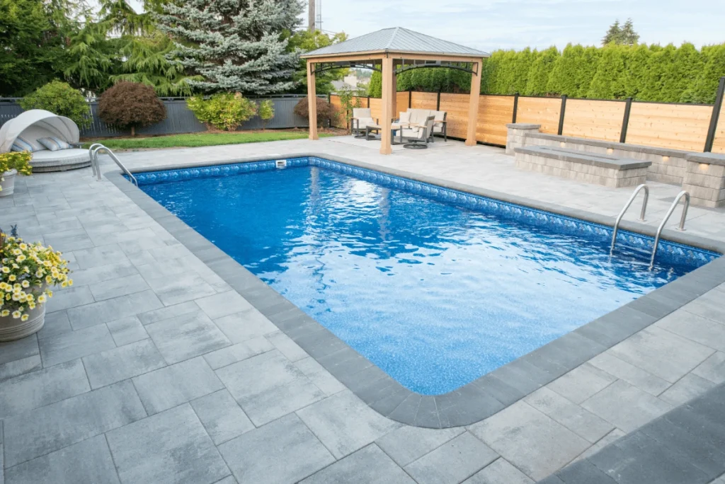 modern backyard pool paver patio project tacoma