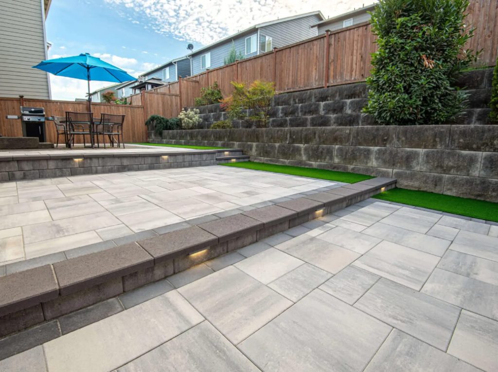 Modern garden walkway with porcelain pavers installation Port Townsend